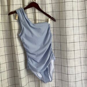 J. Crew Blue and White Striped One Piece Swimsuit